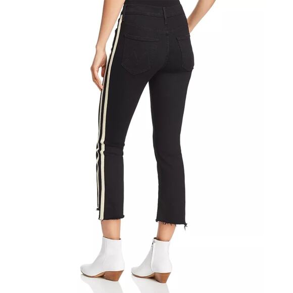 Mother Insider Striped Crop Step-Hem Fray Jeans Black Guilty Racer Stretch Sz 29 - Picture 4 of 16